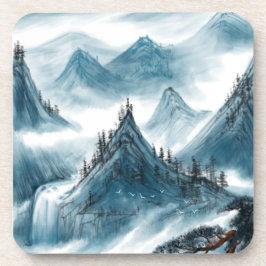 Classic Blue White Chinoiserie Landscape Painting Bier Onderzetter