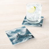 Classic Blue White Chinoiserie Landscape Painting Glazen Onderzetter (Schuin)