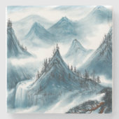 Classic Blue White Chinoiserie Landscape Painting Stenen Onderzetter (Voorkant)