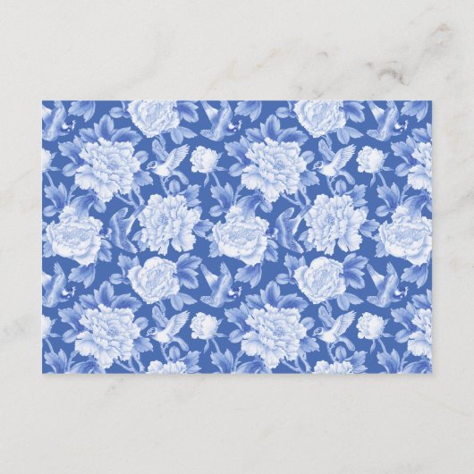 Classic Blue White Chinoiserie Weddenschap Details Informatiekaartje (Achterkant)