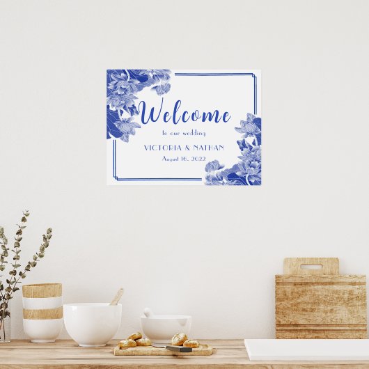 Classic Blue & White Chinoiserie Weddenschap Welko Poster (Keuken)