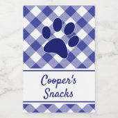 Classic Blue White Gingham Pattern Paw Name Voedselcontainer Etiket (Enkel label)
