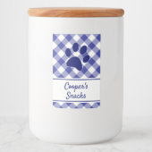 Classic Blue White Gingham Pattern Paw Name Voedselcontainer Etiket (Voorkant)