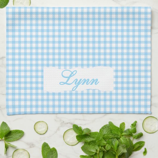 Classic Blue & White Gingham | Personalized Name Theedoek (Gevouwen)