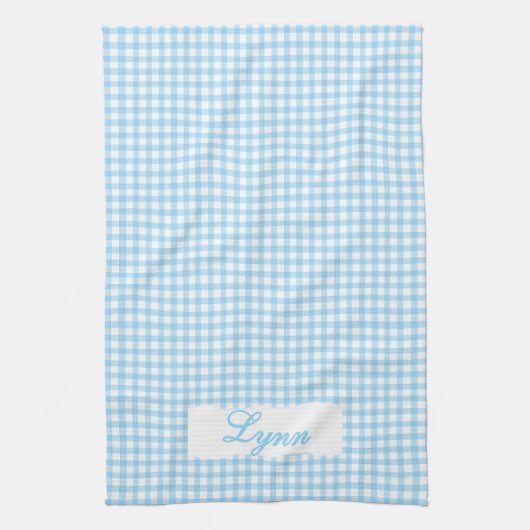 Classic Blue & White Gingham | Personalized Name Theedoek (Verticaal)