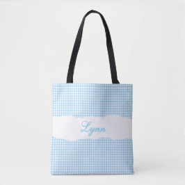 Classic Blue & White Gingham | Personalized Name Tote Bag