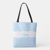 Classic Blue & White Gingham | Personalized Name Tote Bag (Achterkant)