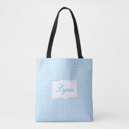 Classic Blue & White Gingham | Personalized Name Tote Bag