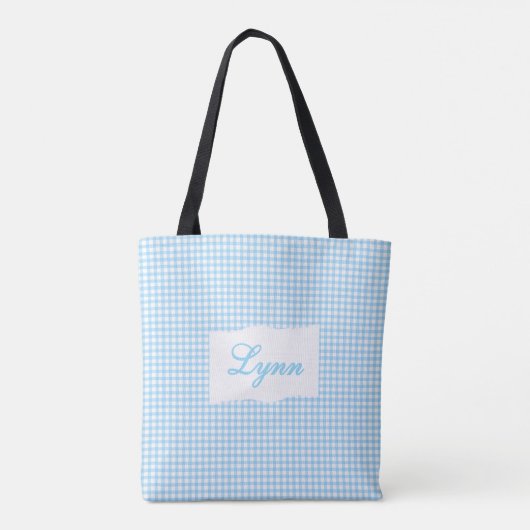 Classic Blue & White Gingham | Personalized Name Tote Bag (Achterkant)