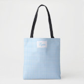 Classic Blue & White Gingham | Personalized Name Tote Bag (Voorkant)