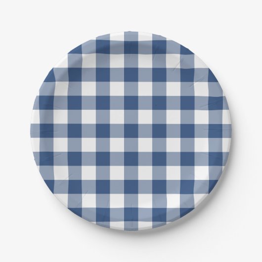 Classic Blue White Gingham Pset Pattern Papieren Bordje (Voorkant)