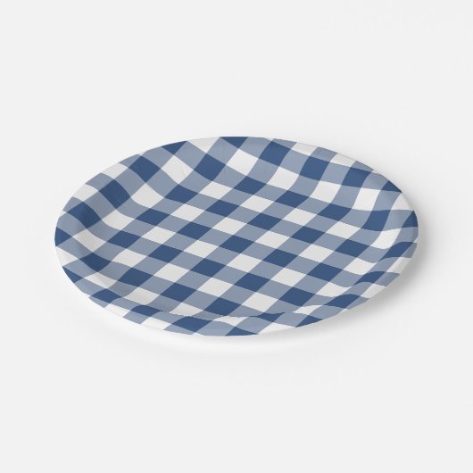 Classic Blue White Gingham Pset Pattern Papieren Bordje (Gekanteld)