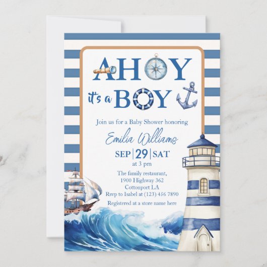 Classic Blue White Nautical Sailboat Baby shower Kaart (Voorkant)