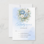 Classic Blue White Peony Eucalyptus Wedding RSVP Kaartje (Voorkant)