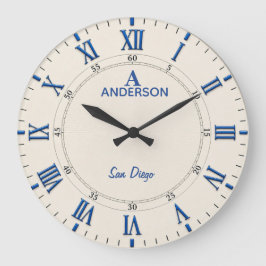 Classic Blue White Roman Elegant Grote Klok