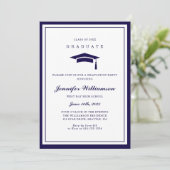 Classic Blue & White Script Afstuderen Foto Kaart (Staand voorkant)