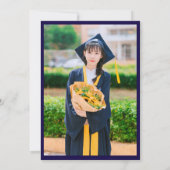 Classic Blue & White Script Afstuderen Foto Kaart (Achterkant)