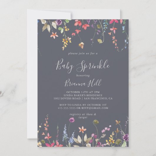 Classic Blue Wild Floral Baby Sprinkle Kaart (Voorkant)