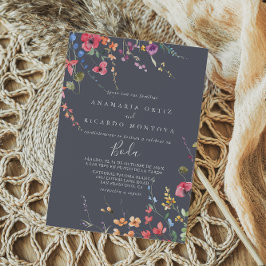 Classic Blue Wild Floral Spain Wedding Kaart