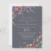 Classic Blue Wild Floral Spain Wedding Kaart (Voorkant)