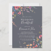 Classic Blue Wild Floral Weddenschap Breakfast Kaart (Voorkant)