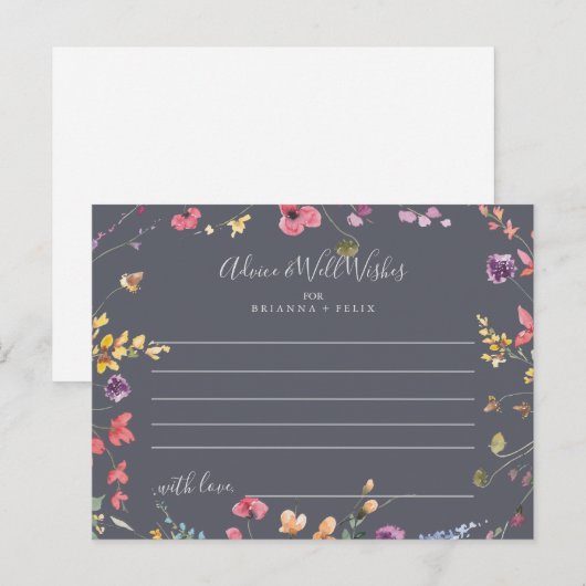 Classic Blue Wild Floral Wedding Advice Kaart (Voorkant / Achterkant)
