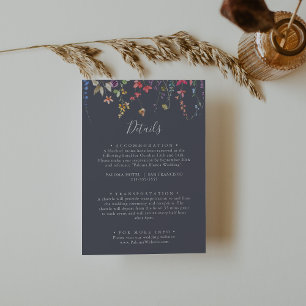 Classic Blue Wild Floral Wedding Details Informatiekaartje