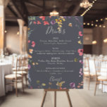 Classic Blue Wild Floral Wedding Drinken Menu Poster<br><div class="desc">Dit klassieke blauwe,  wilde florale bruiloft drink-menubord is perfect voor een rustige bruiloft. Het ontwerp is voorzien van een gele,  paarse,  witte,  wilde bloemen met bladeren in een roos en een groene waterverf achtergrond.</div>