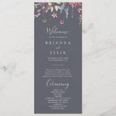 Classic Blue Wild Floral Wedding Programme Programmakaart (Voorkant)