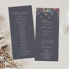 Classic Blue Wild Floral Wedding Programme Programmakaart