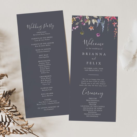 Classic Blue Wild Floral Wedding Programme Programmakaart