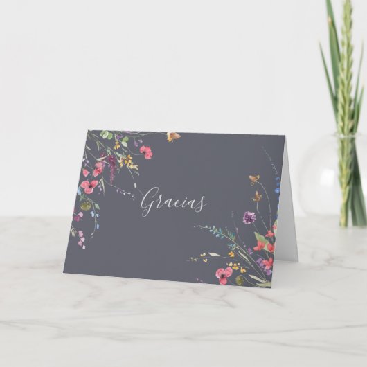 Classic Blue Wild Folded Wedding Gracias Kaart (Voorkant)