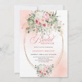 Classic Blush and Gold Floral Bridal Shower Invite Kaart (Voorkant)
