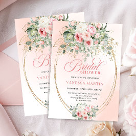 Classic Blush and Gold Floral Bridal Shower Invite Kaart