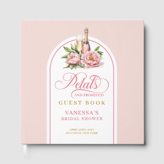 Classic blush and gold petals prosecco sign book gastenboek (Voorkant)