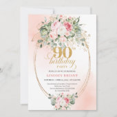 Classic Blush Floral Greenery Gold 90th Birthday  Kaart (Voorkant)