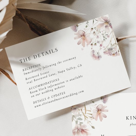 Classic Blush Floral Wedding Details Informatiekaartje