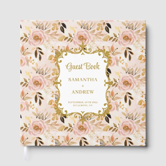 Classic Blush Gold Boho Wedding Gastboek Onderteke Gastenboek (Voorkant)