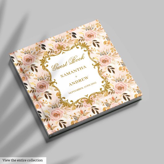 Classic Blush Gold Boho Wedding Gastboek Onderteke Gastenboek