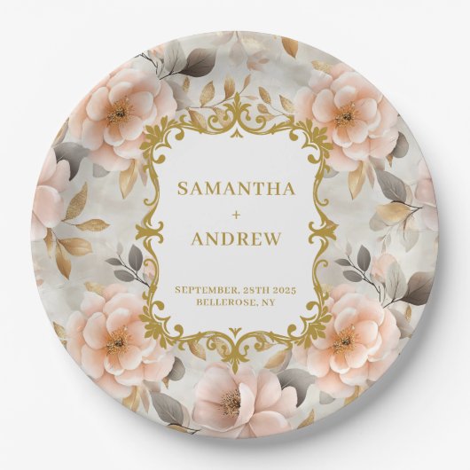 Classic Blush Gold Trouwpapier Borden Papieren Bordje (Voorkant)