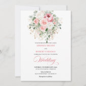 Classic Blush Peonies Gold Floral Wedding Invite Kaart (Voorkant)