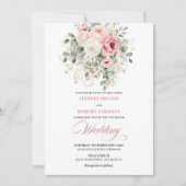 Classic Blush Peonies Gold Floral Wedding Invites Kaart (Voorkant)