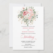 Classic Blush Peonies Greenery Gold Wedding Invite Kaart (Voorkant)
