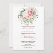 Classic Blush Peonies Greenery Gold Wedding Invite Kaart (Voorkant)