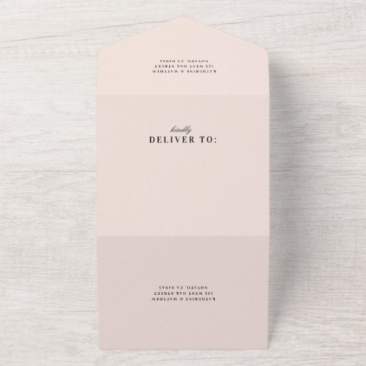 Classic Blush Pink Elegant Wedding All In One Uitnodiging (Buitenkant)