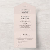 Classic Blush Pink Elegant Wedding All In One Uitnodiging (Binnen)