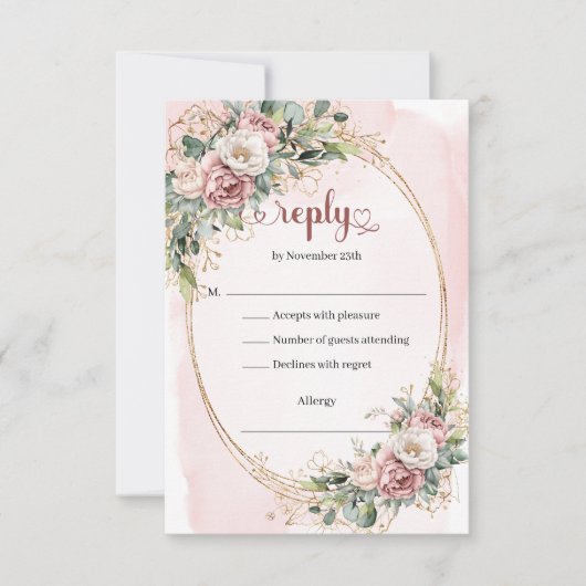 Classic Blush Pink Eucalyptus Wedding RSVP (Voorkant)