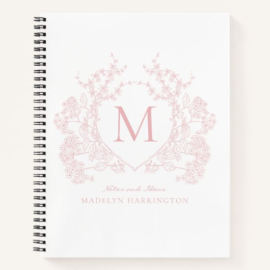 Classic Blush Pink Floral Crest Monogram Journal Notitieboek (Voorkant)