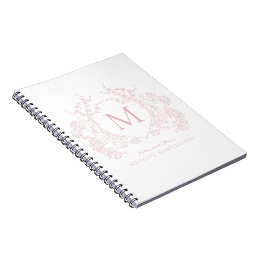 Classic Blush Pink Floral Crest Monogram Notitiebo Notitieboek (Rechterzijde)
