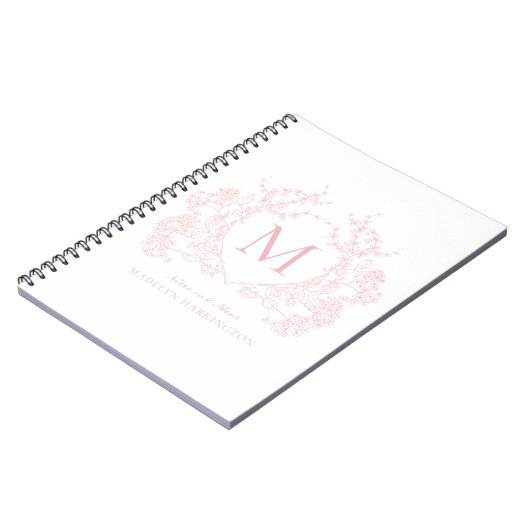 Classic Blush Pink Floral Crest Monogram Notitiebo Notitieboek (Linkerzijde)